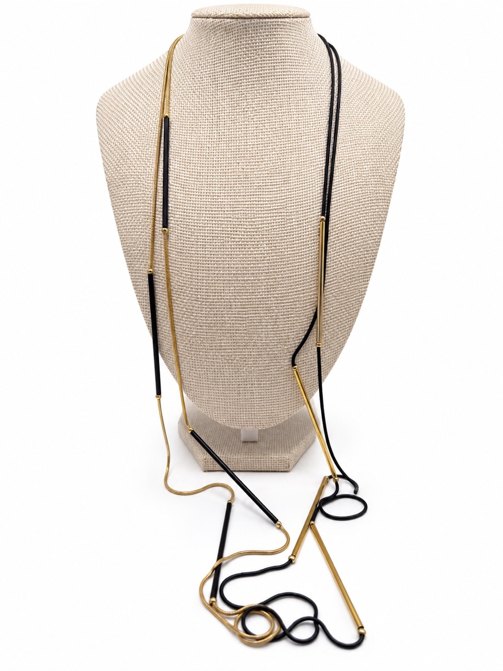 Elegant Black and Gold Long Layered Necklace - Women Jewelry